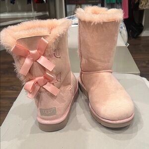 UGG Pale Pink Bow Back Shearling Boots